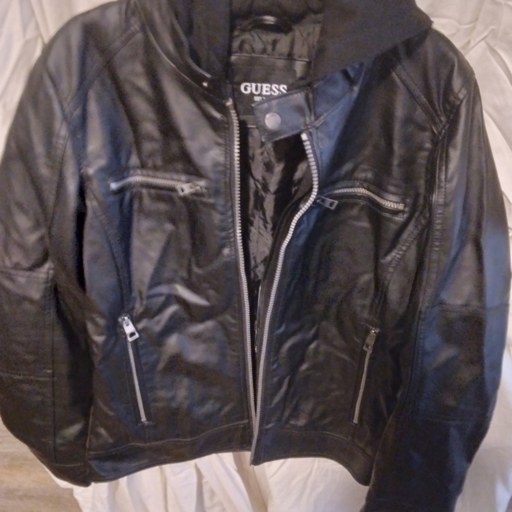 GUESS leather jacket (with hood) (small)